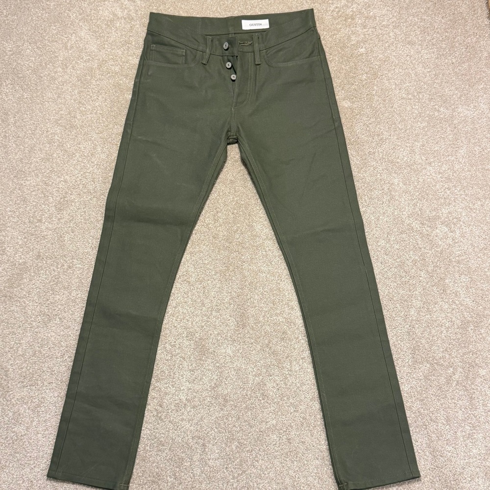 Gustin Jeans Mens 30 California Skinny Olive Green Button Fly NWOT